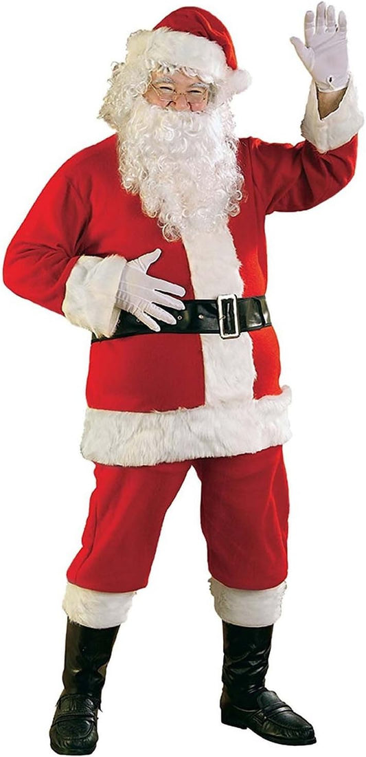 Classic Bright Red Flannel Santa Suit with Gloves