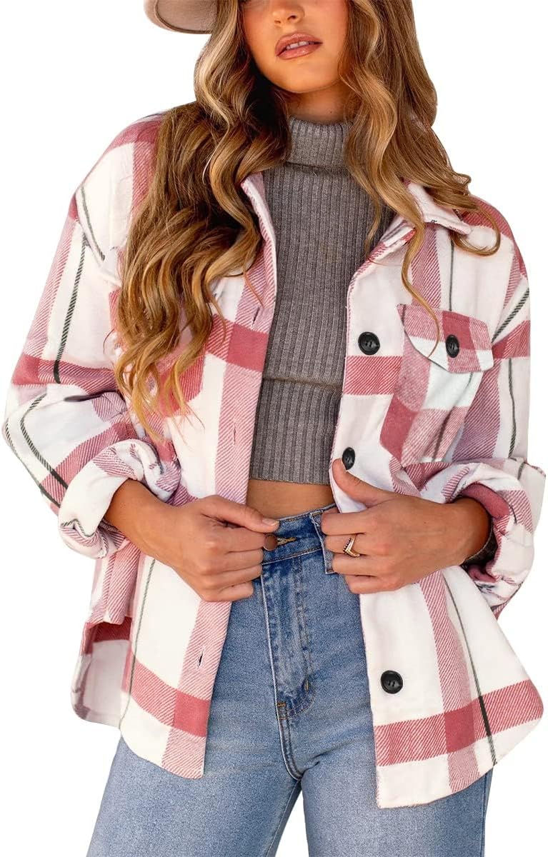 🍂 Women's Fall Fashion Shackets - 2024 Plaid Flannel Button-Down Long Sleeve Shirt Jackets