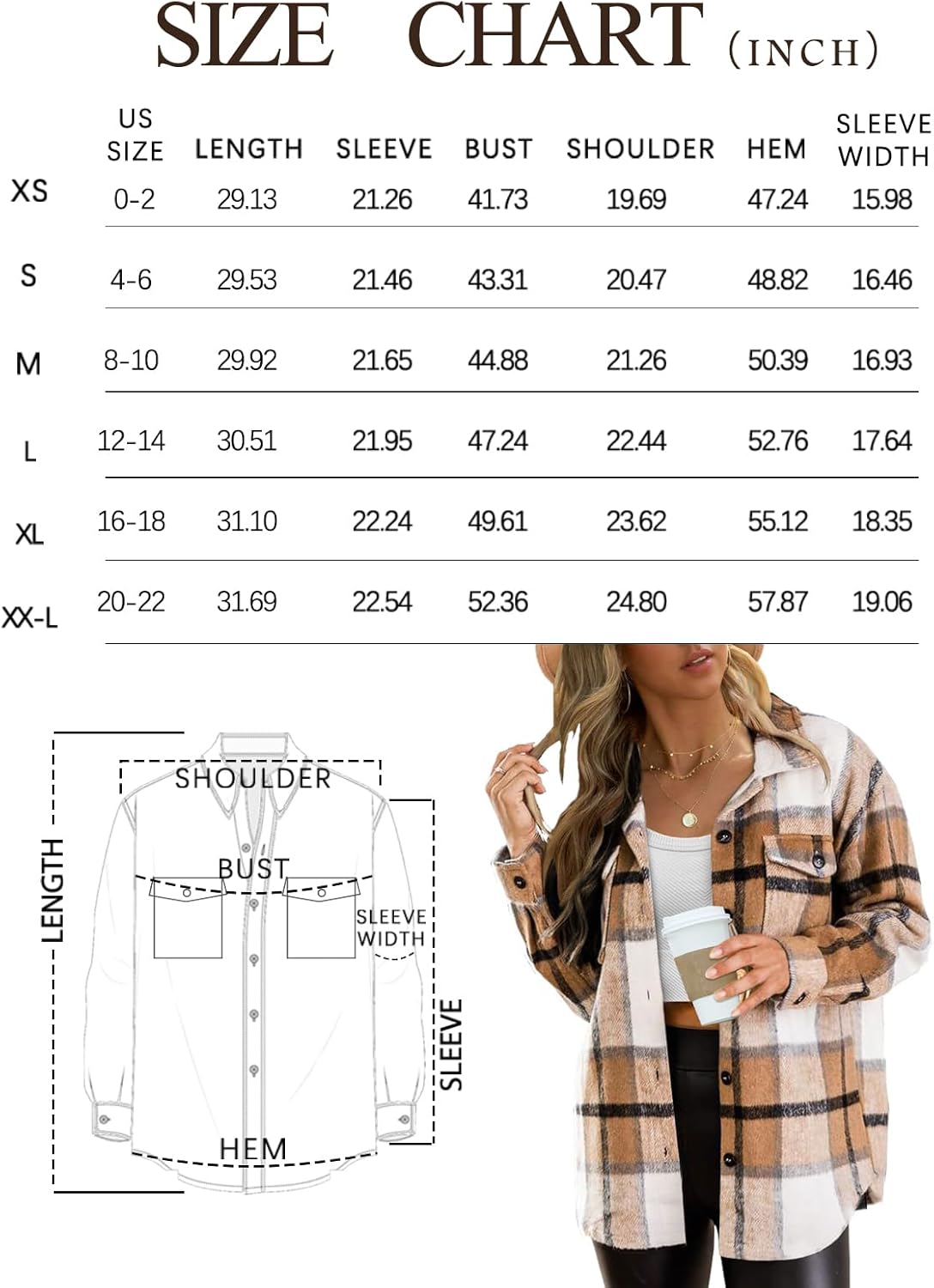 🍂 Women's Fall Fashion Shackets - 2024 Plaid Flannel Button-Down Long Sleeve Shirt Jackets