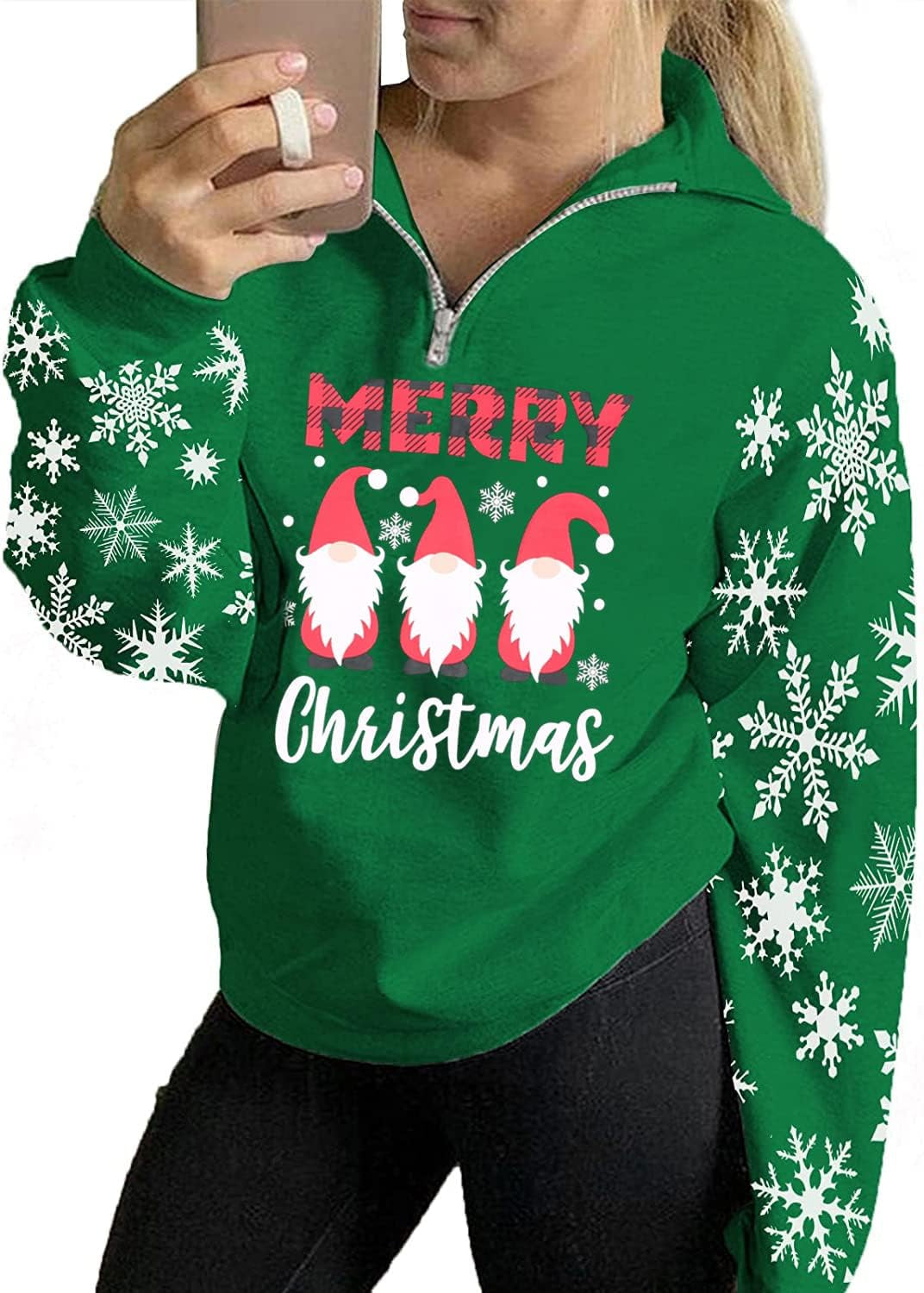 Women's Merry Christmas Gnomes T-Shirt – Plaid Raglan Long Sleeve Holiday Pullover Top with Lights